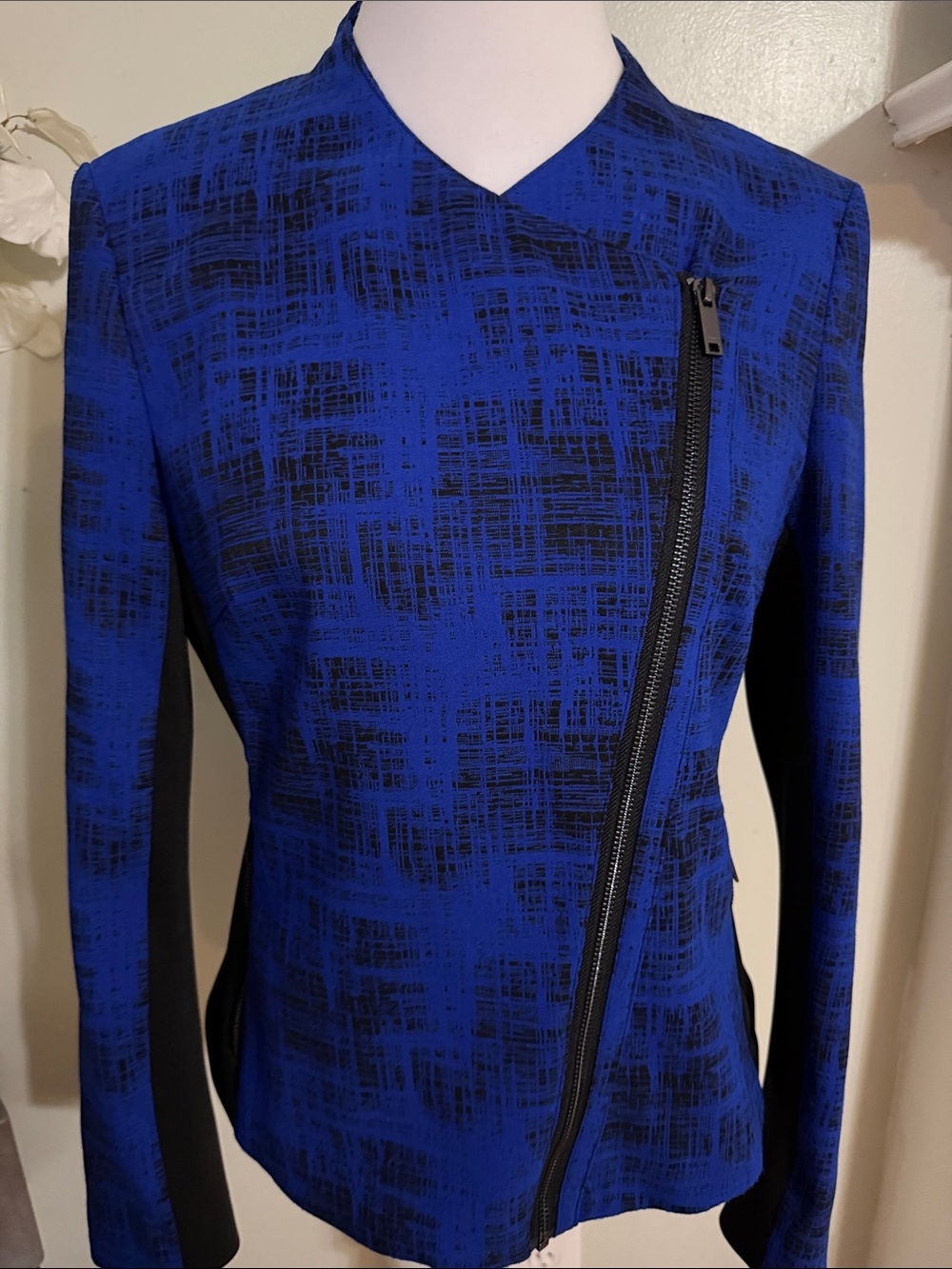 DKNY Blazer Cobalt Blue Asymmetrical Zip Large - Picture 2 of 7